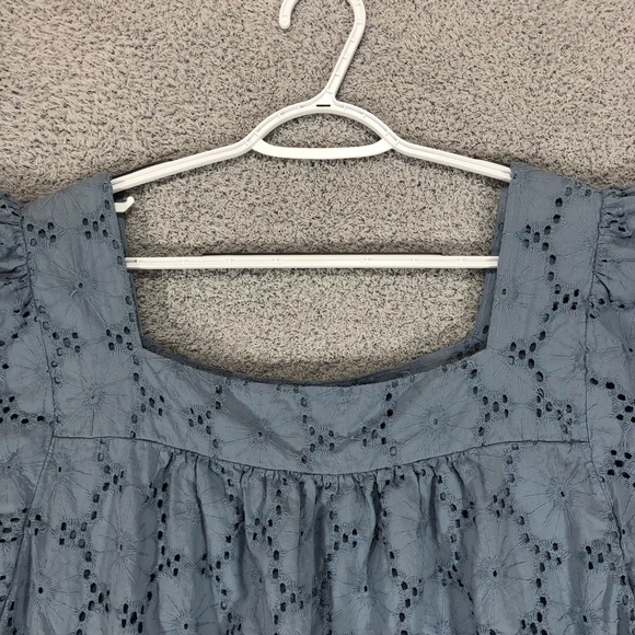 Lane Bryant Blue Eyelet Blouse Size 18/20 Boho Cottagecore Flutter Sleeve Cotton - Picture 3 of 14